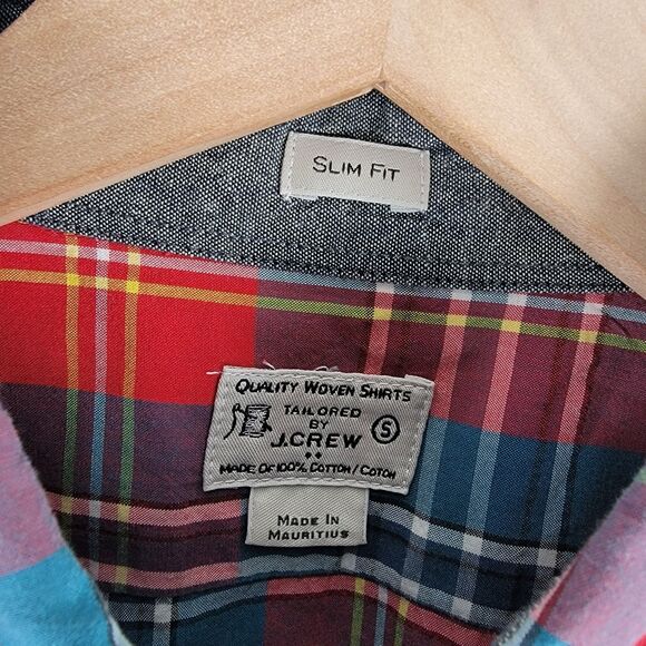 J. Crew Slim Fit Button Down Mens Size S Shirt Cotton Plaid Red Casual - Picture 5 of 8